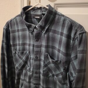 Vans Mens Flannel Shirt Medium Teal Black Plaid Long Sleeve Button Down Skater